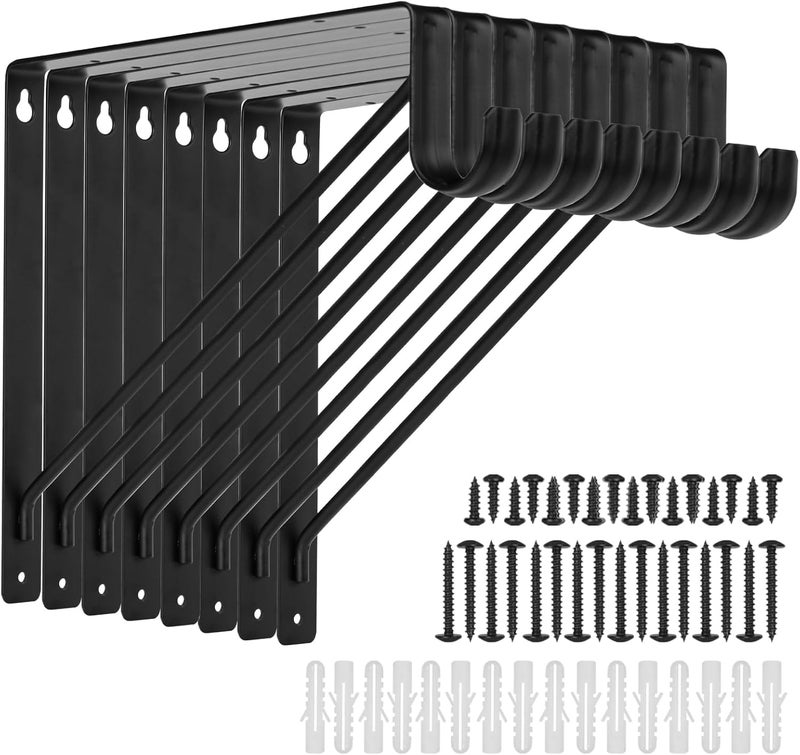 APOCHON 8 Pack Heavy Duty Closet Shelf & Rod Brackets 11 x 11 Inch, 300lbs Closet Shelf Bracket with Rod Holder for Home and Closet Decor, Wall Mount Closet Pole Support Bracket with Screws, Black - Image 1